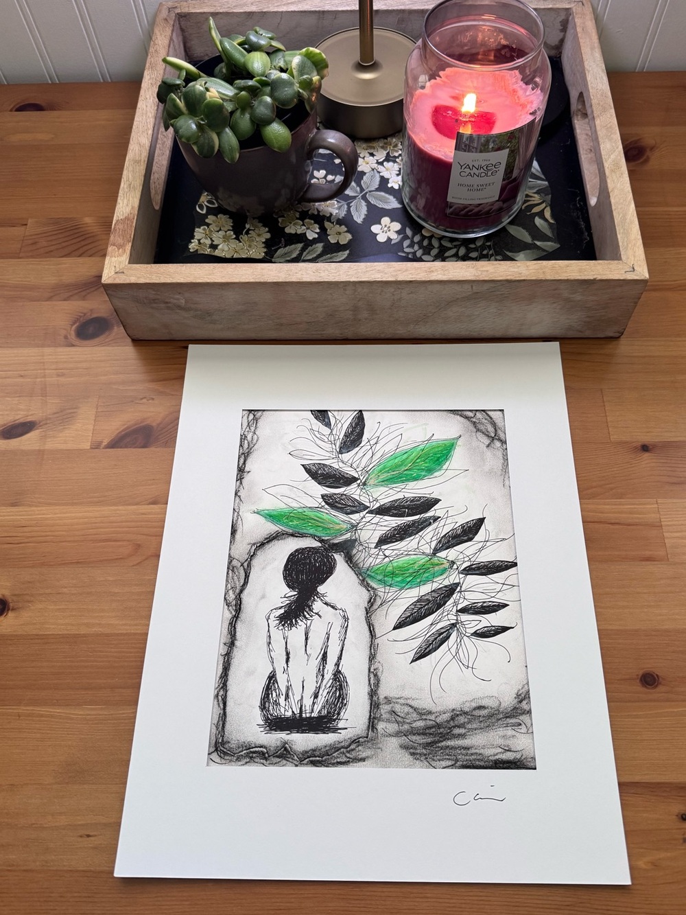 New Original Signed Artwork Ink, Chalk and Watercolor on Paper